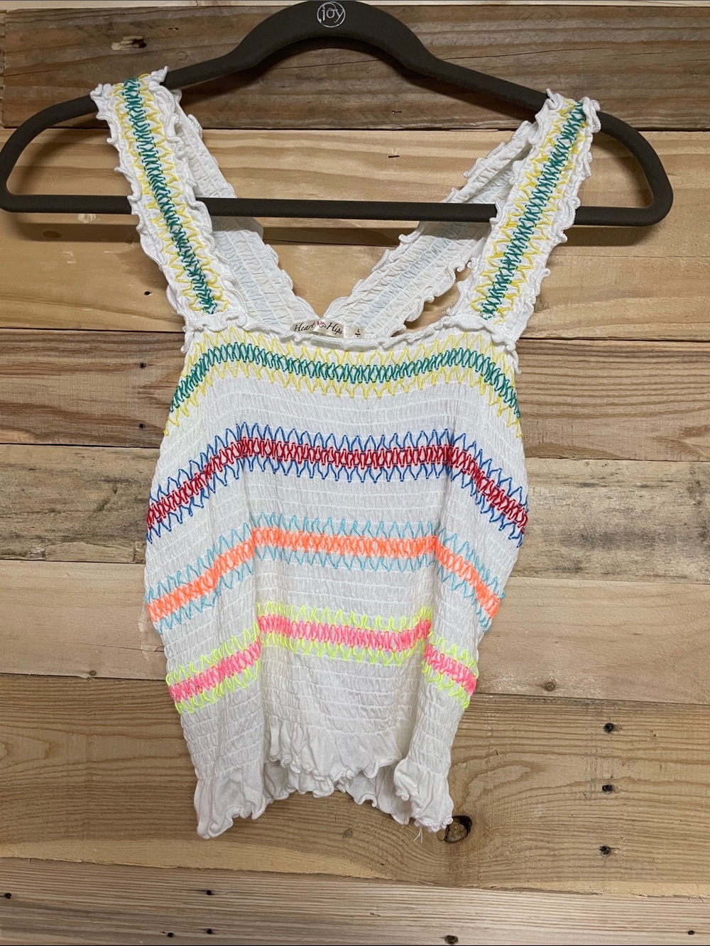 Heart Hips size Large Colorful Striped Sleeveless Cropped Smock Super Soft Top